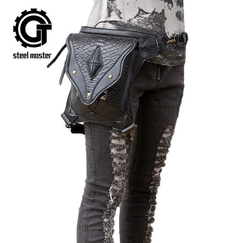 Staal Master Punk Vrouwelijke Retro Rock Schoudertas Mini Telefoons Been Tas Mannen En Vrouwen Messenger Schouder Taille Bag: Default Title