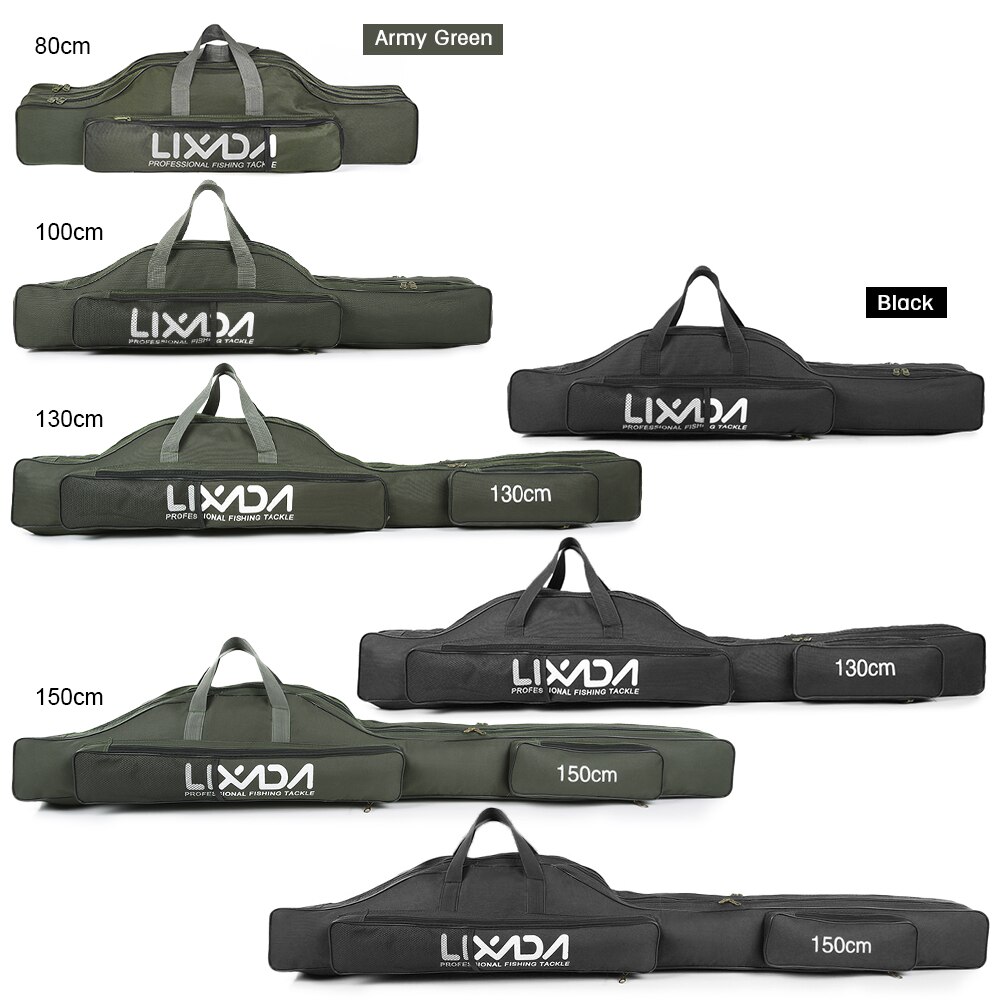 Lixada Portable Folding Fishing Rod Reel Bag Fishing Pole Gear Tool Carry Case Carrier Travel Bag 80/100/130/150cm Fishing Bag