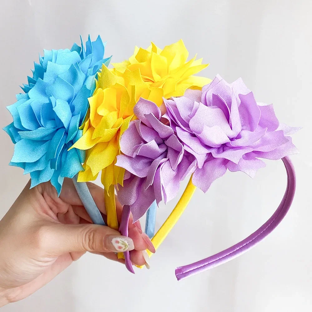 Diadema de flores grandes de 3,7 pulgadas, banda para el cabello para niñas, aro para el cabello hecho a mano sólido, cinta de grogrén, accesorios para el cabello,