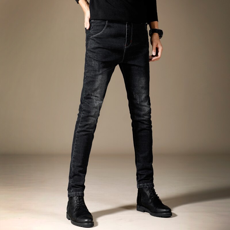 Våren herr jeans svart klassisk denim skinny jeans herr casual stretch slim fit byxor