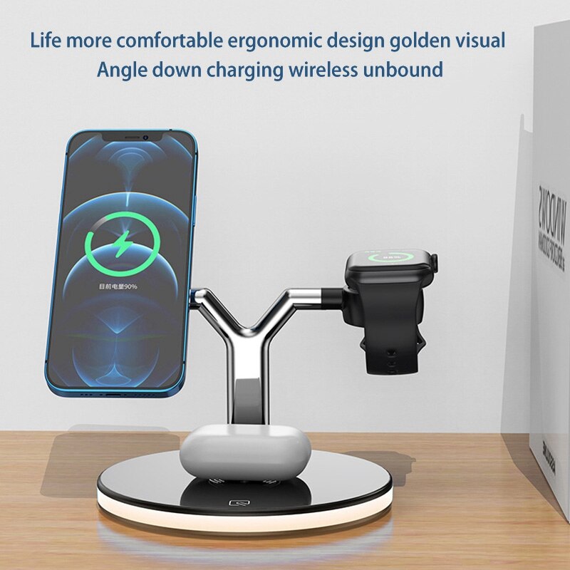 Wireless Charger, Type-C Interface 15W Three-In-One Wireless Charger for iPhone12 Mobile Phones, Samsung, Huawei