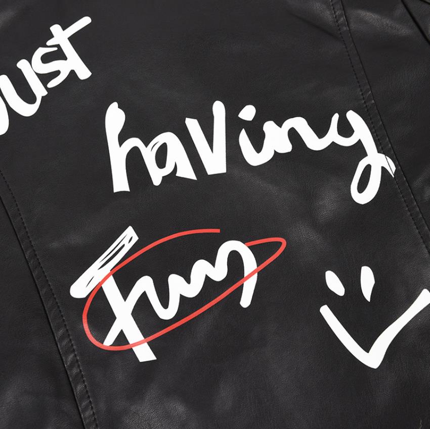 Lente Herfst Brand Latters Patroon Gedrukt Pu Leren Jas Dames Straat Stijl Motorcar Pu Leren Jas Wq2392