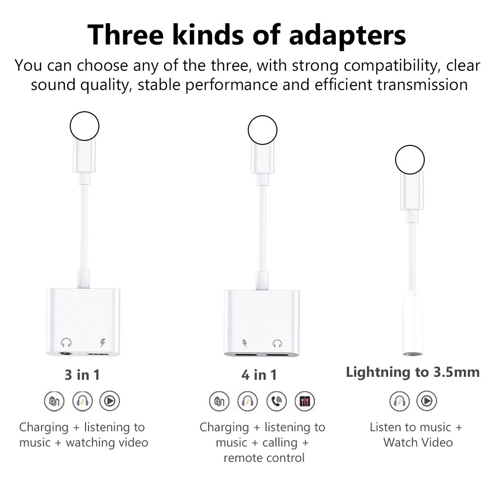 Adaptador 2 en 1 para auriculares iPhone de Apple, Conector de 3,5mm, cable Aux, Adaptador de Audio y carga para 11 Pro Max /XS/XR/X/8