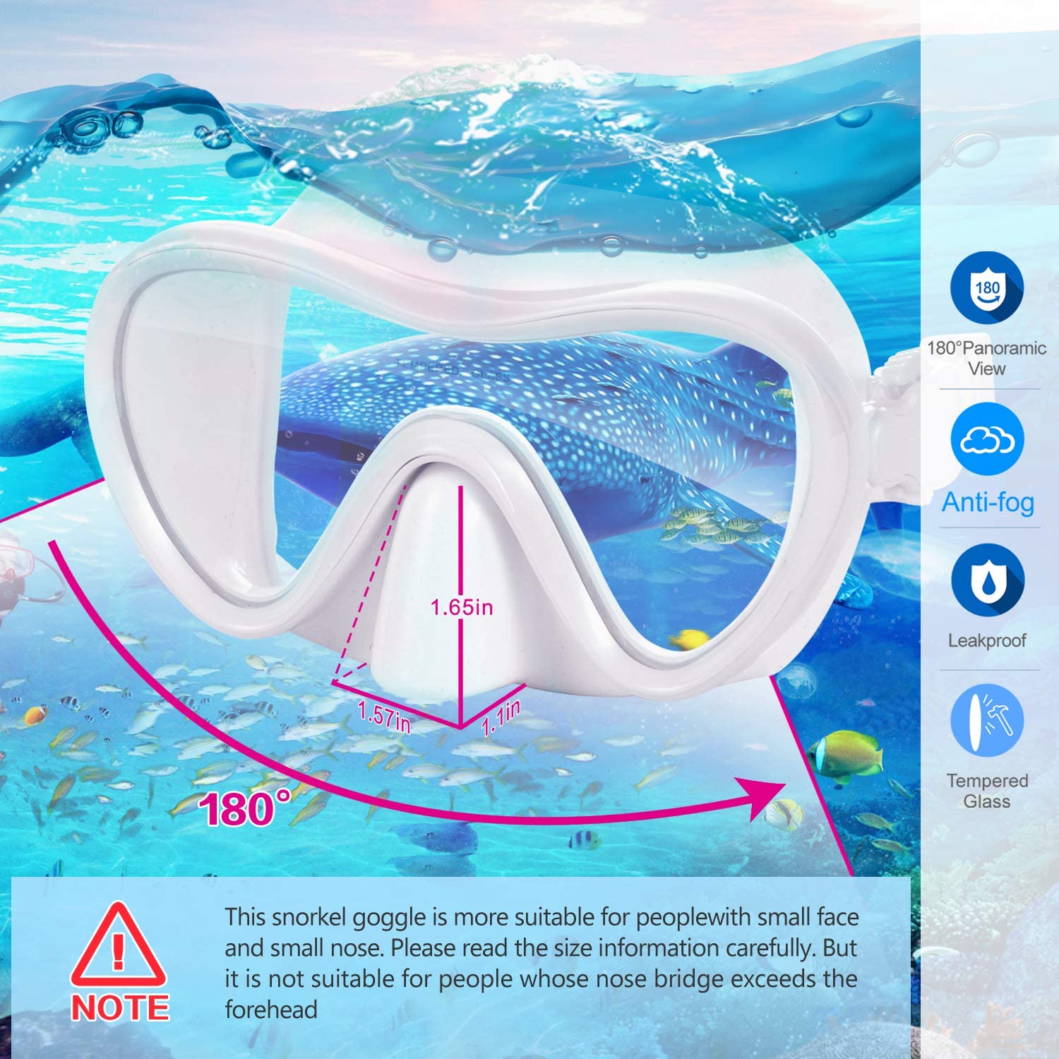 Duikbril Snorkel Set Met Waterdichte Draagtas Snorkelen Masker Met Slagvast Panoramisch Gehard Glas Zwemmen Volwassen