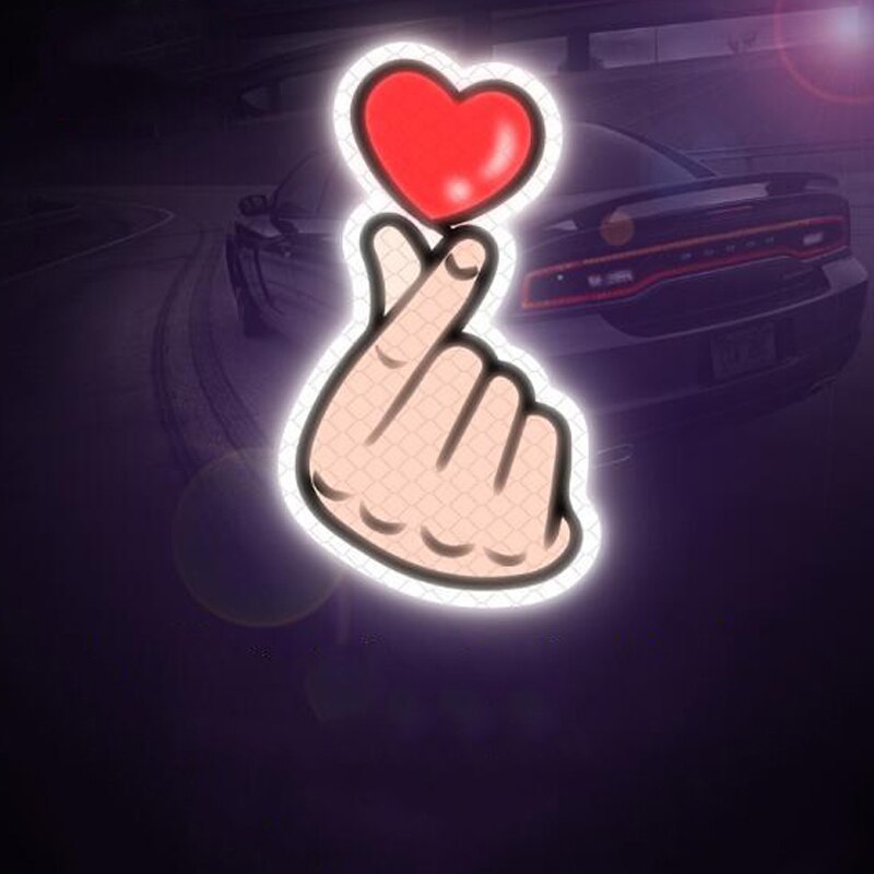 2 pcs Reflective Stickers Cartoon Heart Shape Hand Car Decals Scratches Modification Vehicle Decoration Made with 3M