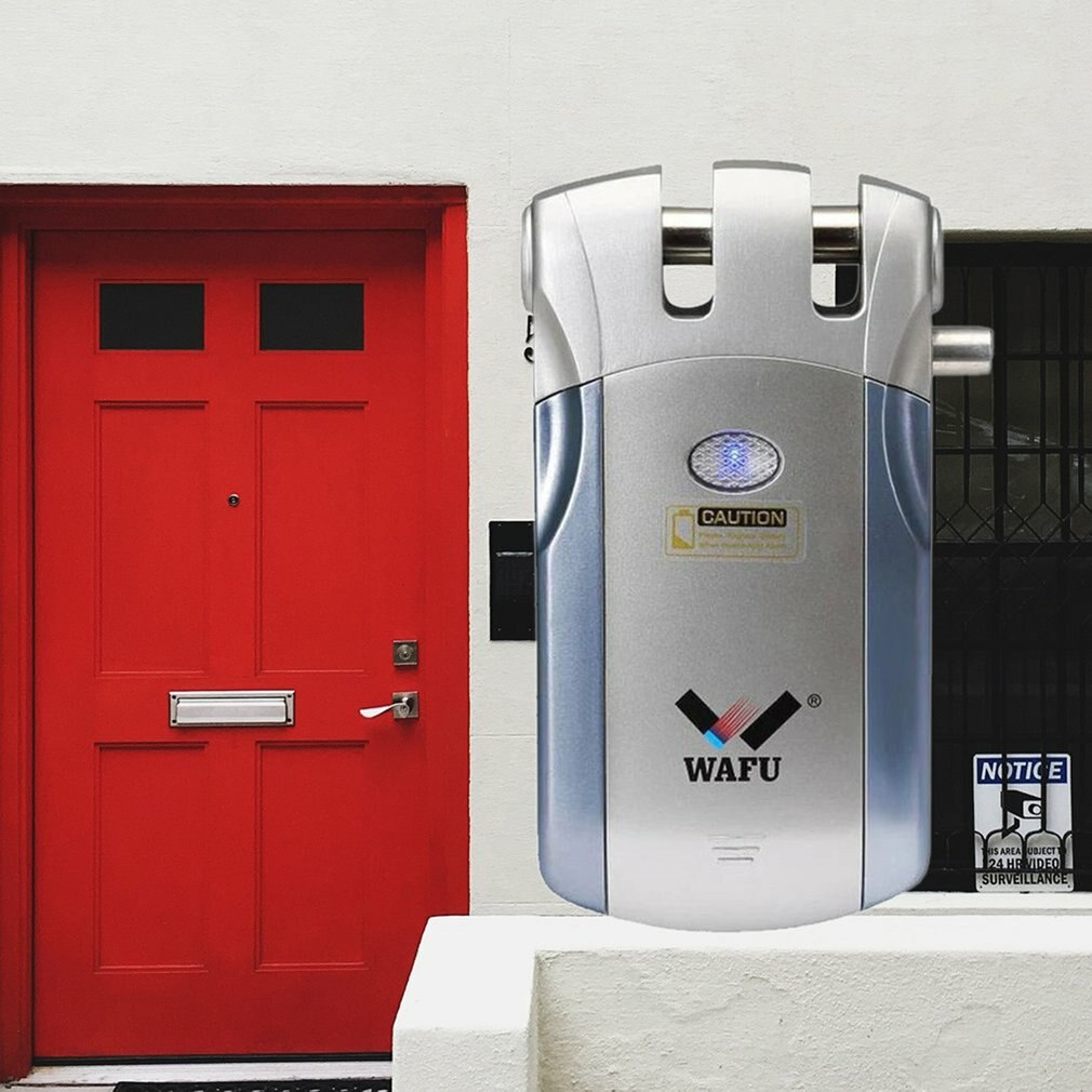 WAFU, cerradura electrónica de Control remoto inalámbrico, cerradura Invisible sin llave para puerta de entrada con 4 controladores remotos, cerradura de mortaja eléctrica