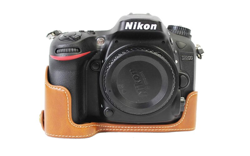 Retro Vintage PU Leather Camera Bag Half case for Nikon D7100 D7200 Camera case with open battery: brown