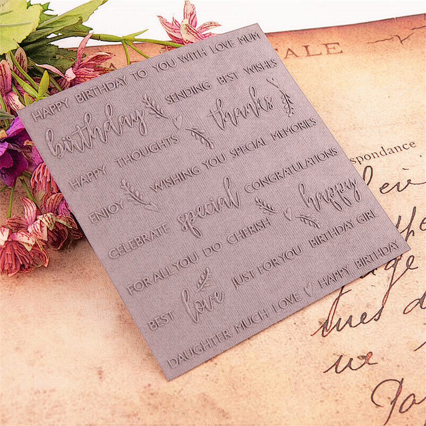 15x15 Happy birthday Embossing folders Plastic bump Scrapbooking DIY Template Fondant indentation Cake Photo Album Card Make