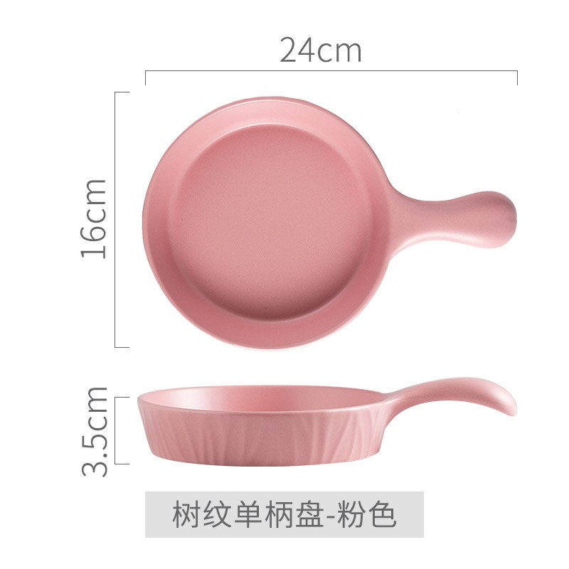 European Ceramic Handle Plate Matte Western Steak Pasta Plates Porcelain Fruit Salad Pizza Bakeware Dishes Food Tray Dinnerware: pink