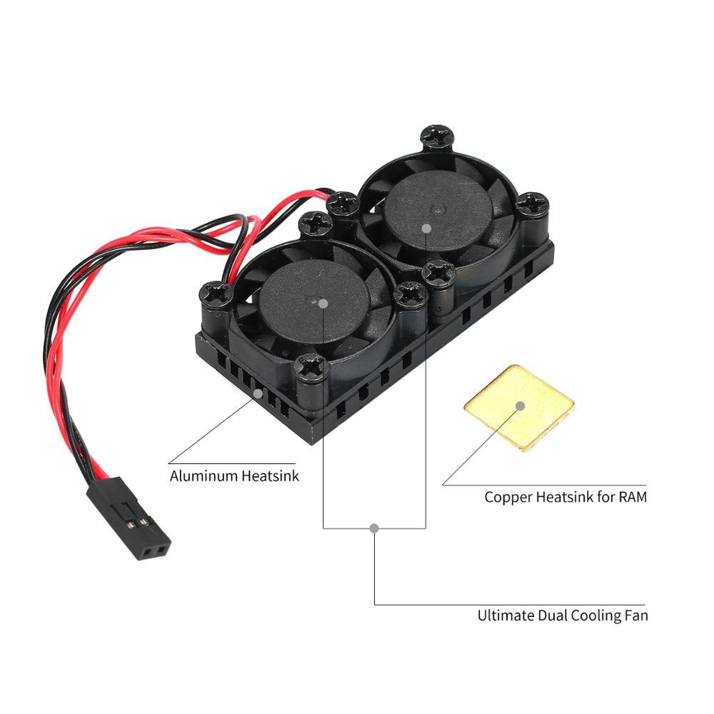 Universal Raspberry Pi Cooling Dual Fan DC 5V and RAM Copper Heatsink for for Raspberry Pi 4 Model B Raspberry Pi 3/2 Model B 3B