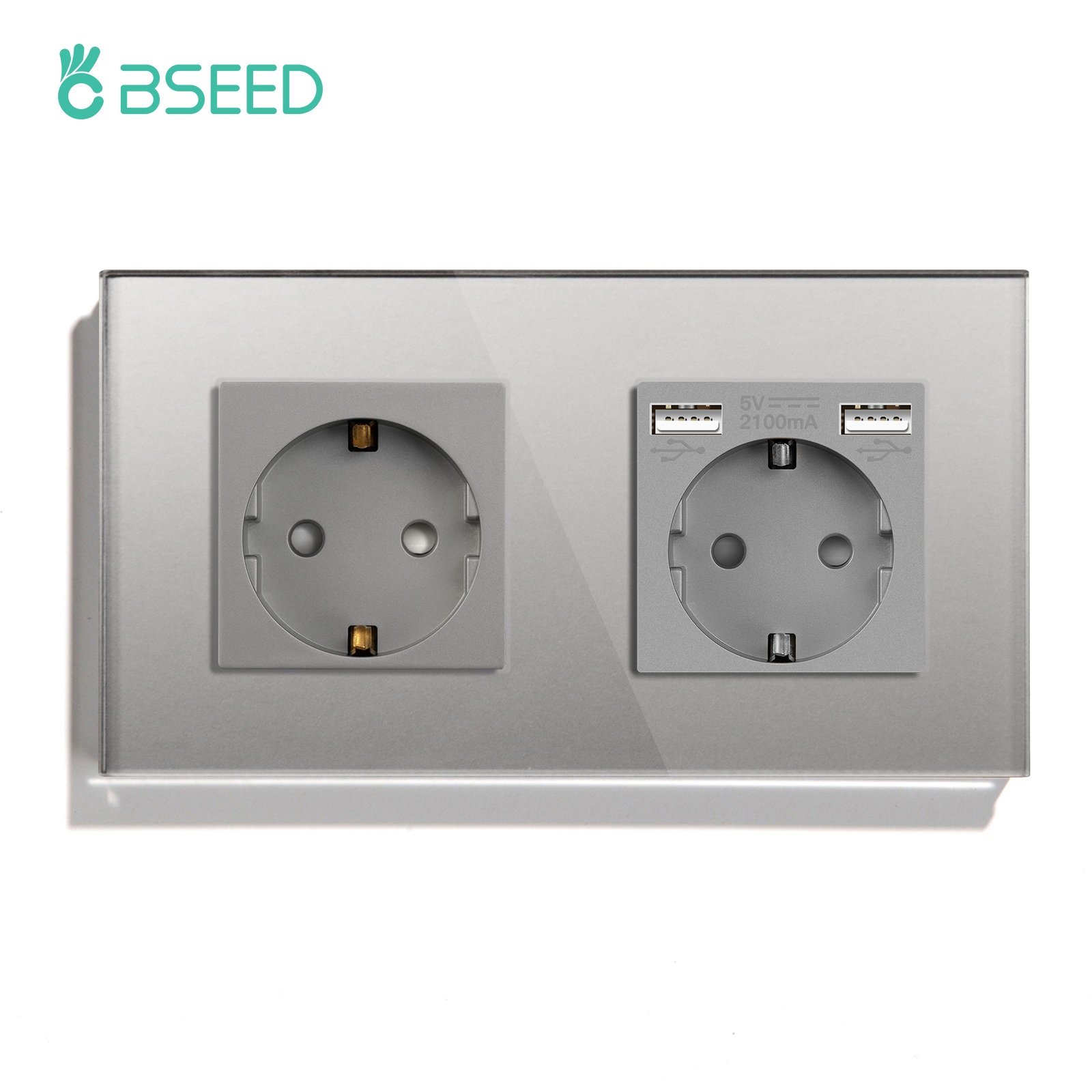 BSEED-Prise murale double standard UE, panneau en verre cristal, 3 couleurs, blanc, noir, doré, 16A, 110V-240V: Type6