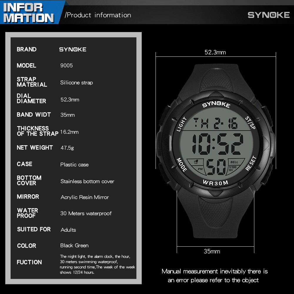 Synoke Horloge Montre Femme Relogio Masculino 30M Waterdicht Mannen Horloge Led Digitale Sport Horloge Dubbele Klok Hombre Montre Homme # F