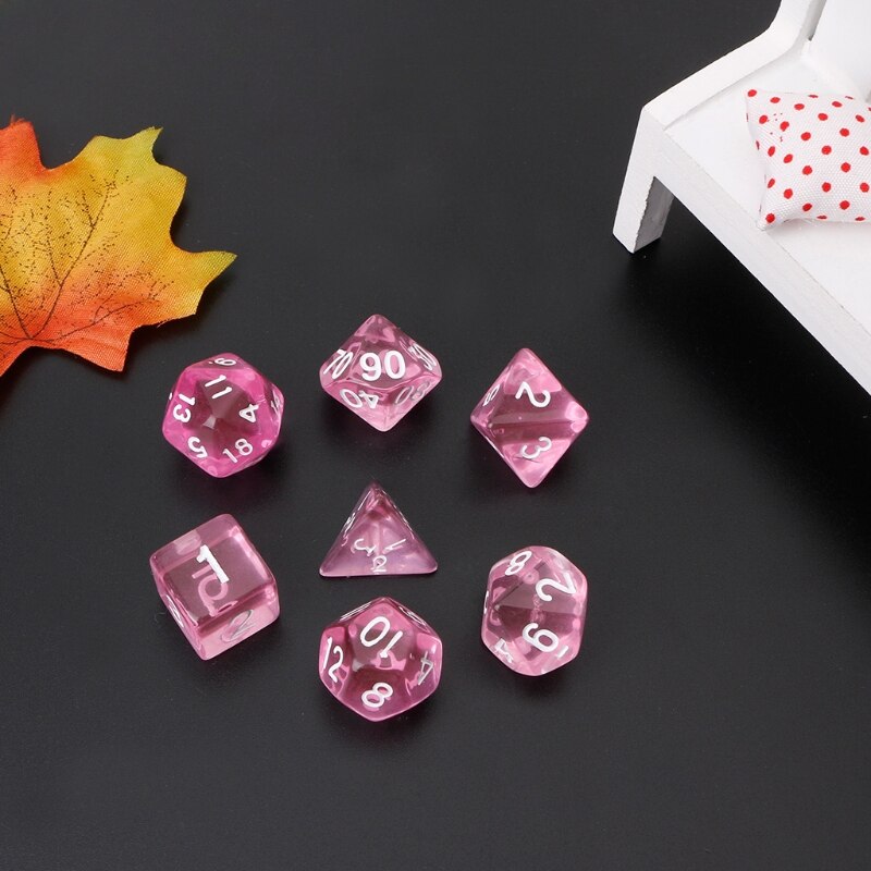 Jeu de dés polyédriques transparents, pour Dragon Pathfinder D20 D12 2xD10 D8 D6 D4, 7 pièces