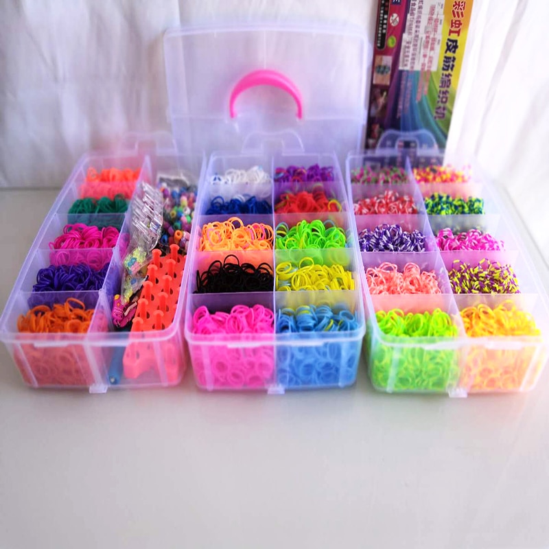 15000 stücke 25 farben Regenbogen Gummiband einstellen Handwerk Spielzeug Elastische Armbinde einstellen Weben Maschine Band Gestrickte Figuren Reize Spielzeug