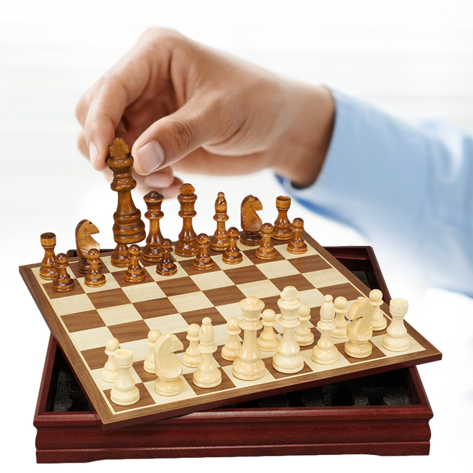 Magnetische Holz Klapp Schach Set Mit Gefilzt Spiel Bord Innen Für Lagerung Erwachsene Kinder Anfänger Große Schach Bord