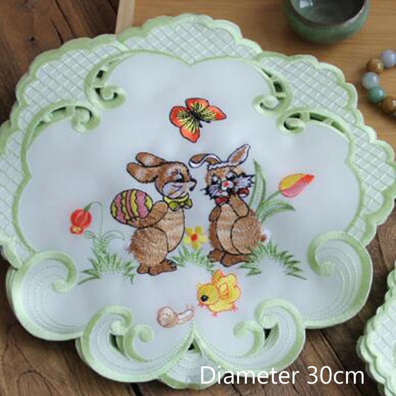 Mantel Individual de encaje bordado con forma de huevo de gallina, posavasos para mesa, posavasos, té de Pascua, accesorios de cocina: white 2
