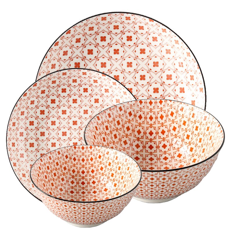 Assiette en céramique bol ensemble 4 pièces/Combo sous-glaçure forme ronde porcelaine vaisselle Support four lave-vaisselle CZY1017-4S: 10