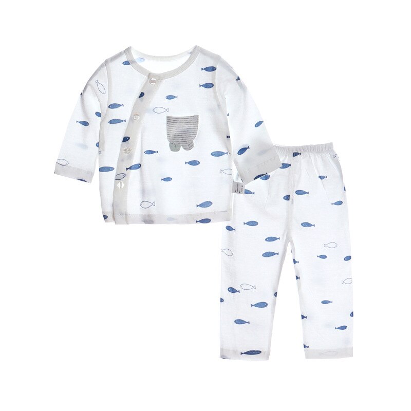 Baby Home Airconditioning Kleding Puur Katoen Dunne Zomer Baby Lange Mouwen Kinderen Pyjama Pak Jongens En meisjes Herfst