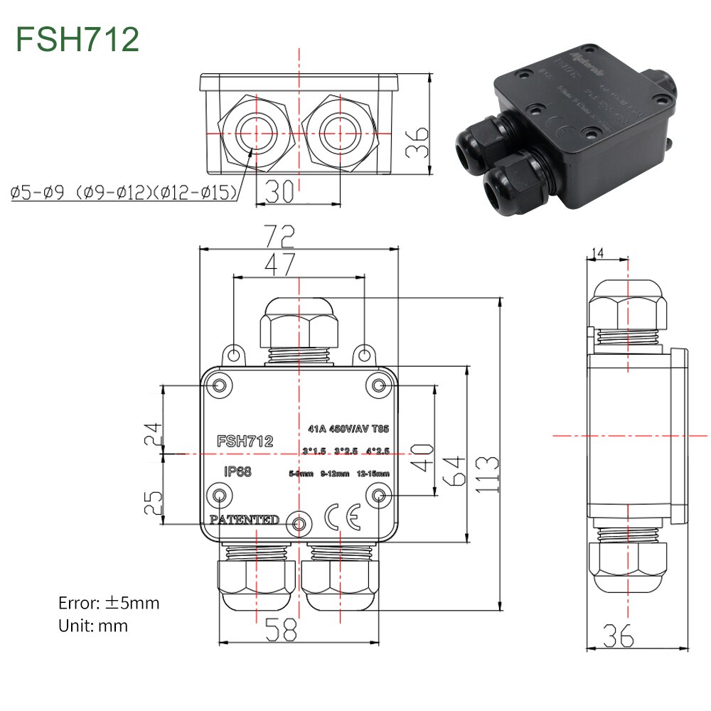 Makerele Waterproof Junction Box IP68 2 Way 450V 41A Plug Line M20 Coaxial Underground Electrical Wire Range 5 to 15mm: FSH712