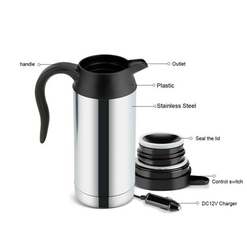 750ml 12/24V Zilver Huishoudelijke Auto Pot Boiler Universele Rvs Verwarming Mok Elektrische Reiswaterkoker