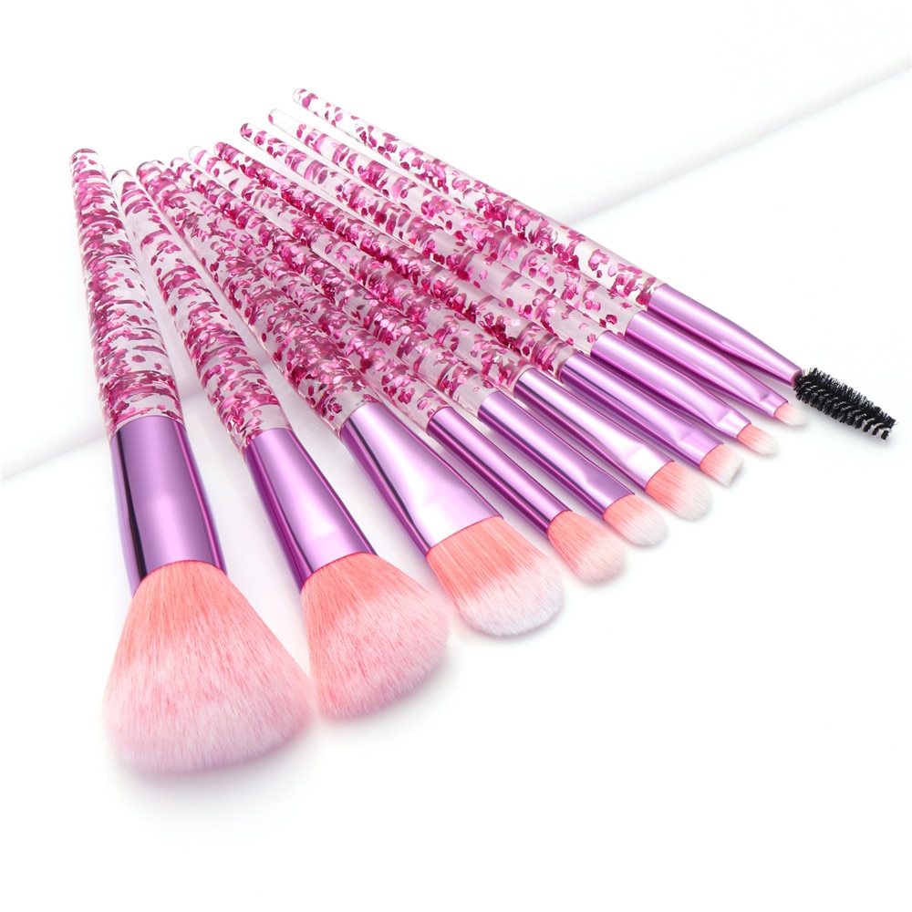 10 stuks make-up tools make-up kwasten set make-up kwasten set kristal gezichtspoeder make-up kwasten roze make-up kwast ki: Roze