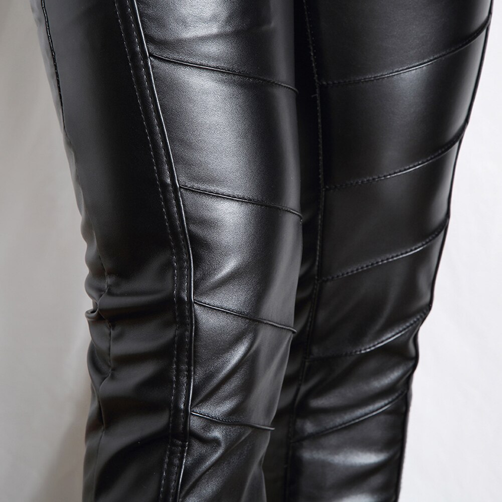 Mænd ensfarvet imiteret læder multi lommer skinny bukser stage club lange bukser rock stage suit bukser club casual bukser