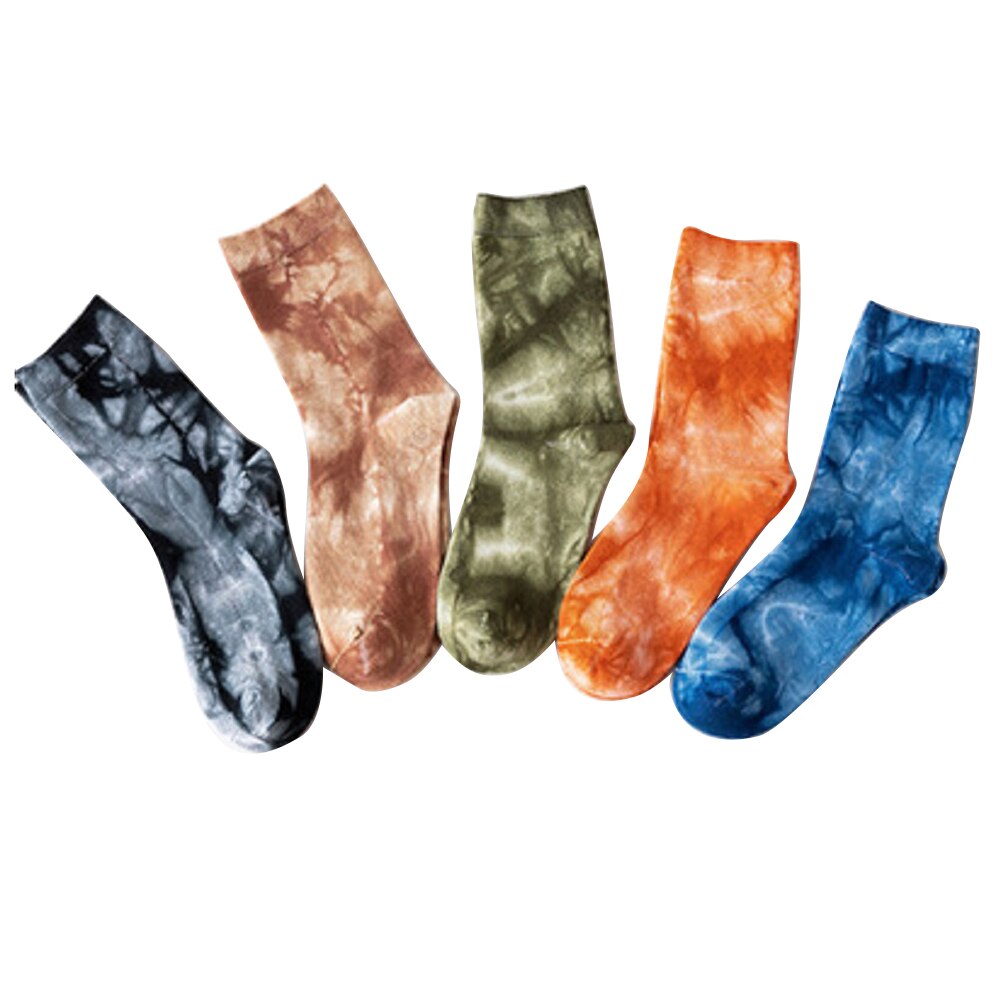 Men Women Cotton Crew Socks, Casual Breathable Tie Dye Printed Socks for Outdoor Hiking Jogging: 5 colors each