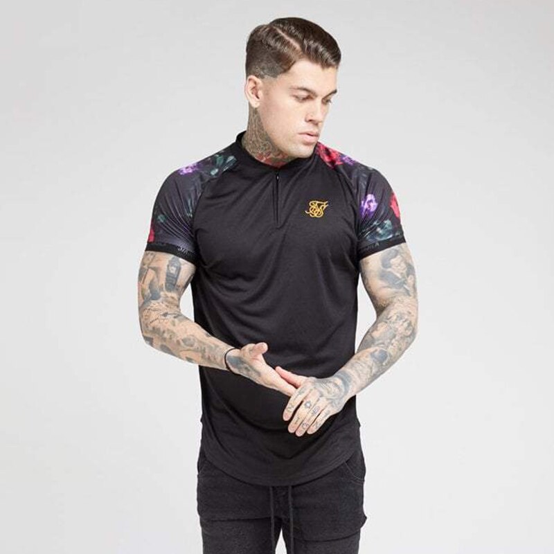 T-shirt Mannen Sik Zijde Streetwear Hip Hop Bloemen Man T-shirt Top Tee Zomer Casual Silm Fitness Kleding Mode heren T-shirt