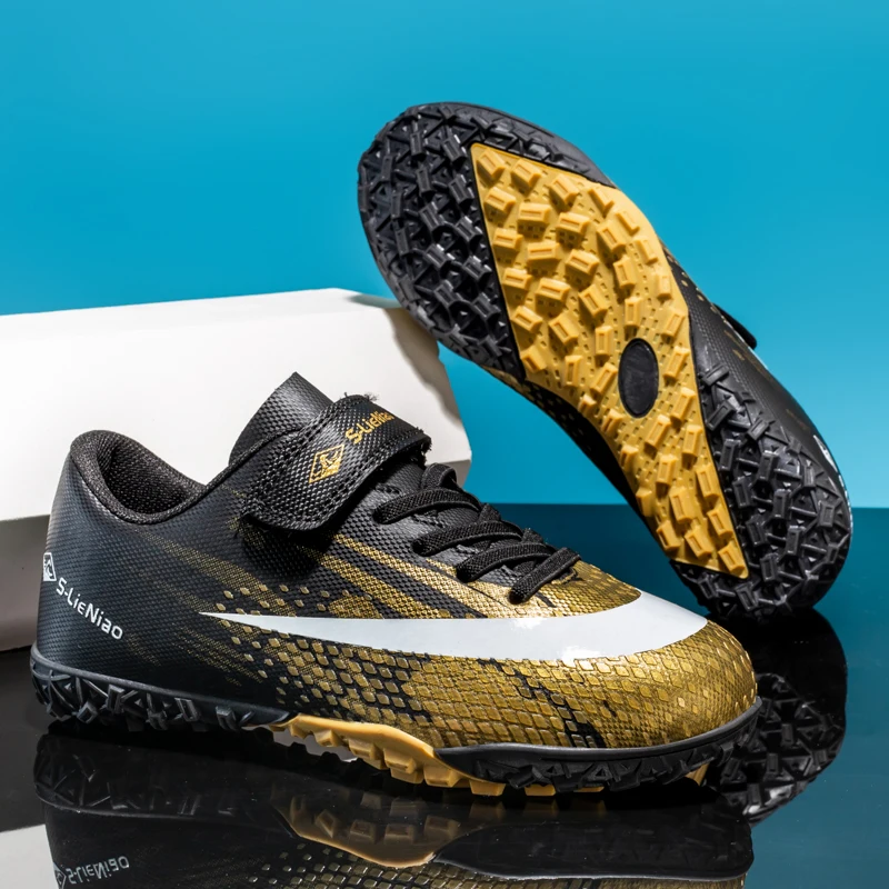 Originale fodboldstøvler til piger til drenge, røde fodboldstøvler, børnefodtøj, ungdom, baseballstøvler, futsal-træningsstøvler med græs, velcro