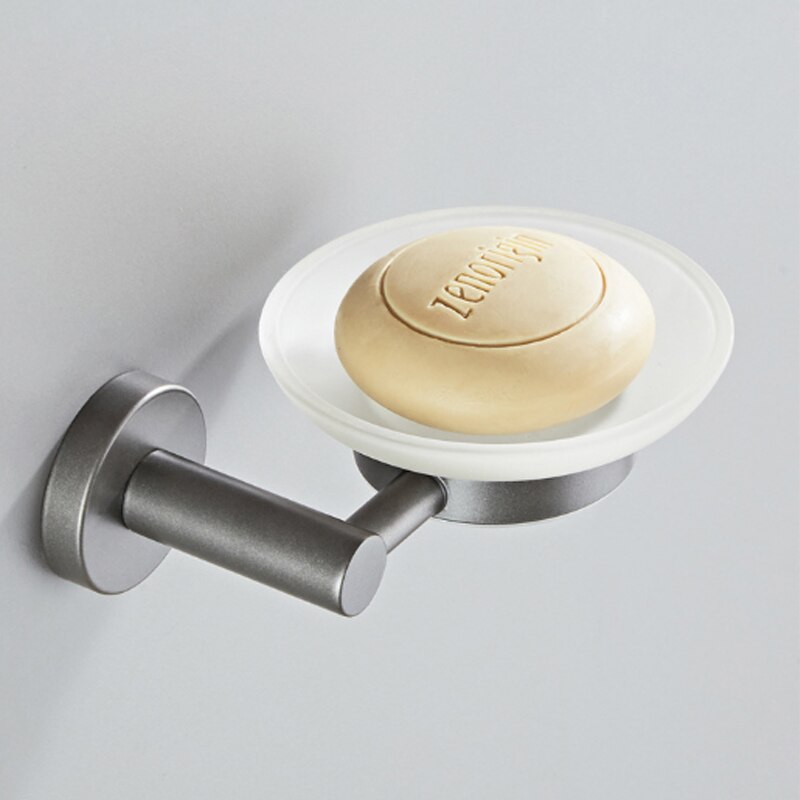 Ensemble d'accessoires de salle de bain gris en laiton, porte-brosse, rouleau de papier toilette, étagère à serviettes, douche, porte-savon mural, support pour sèche-cheveux: soap dish
