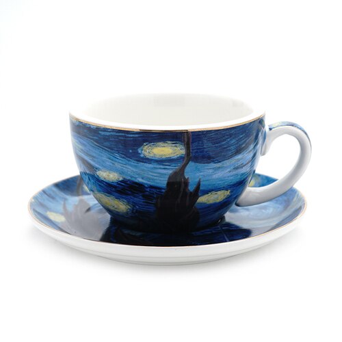 90/220/300/400ML Latte Cappuccino Espresso Mugs Coffe Mugs Set with Spoon Saucer Milk Cup Mug Van Gogh Oil Painting Style Cups: Cappuccino Mug 220ml