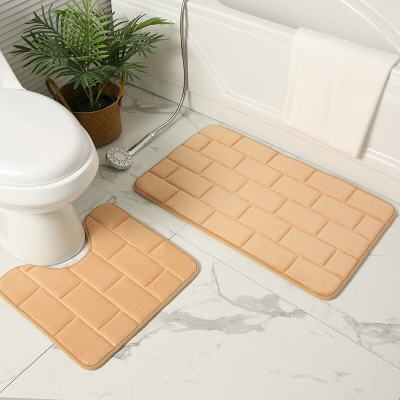 Inyahome Luxury Thick 2 Pieces Set Memory Foam Bathmat and Contour Toilet Rug Absorbent Washable Bathroom Rugs and Mats Carpets: Zhuan camel