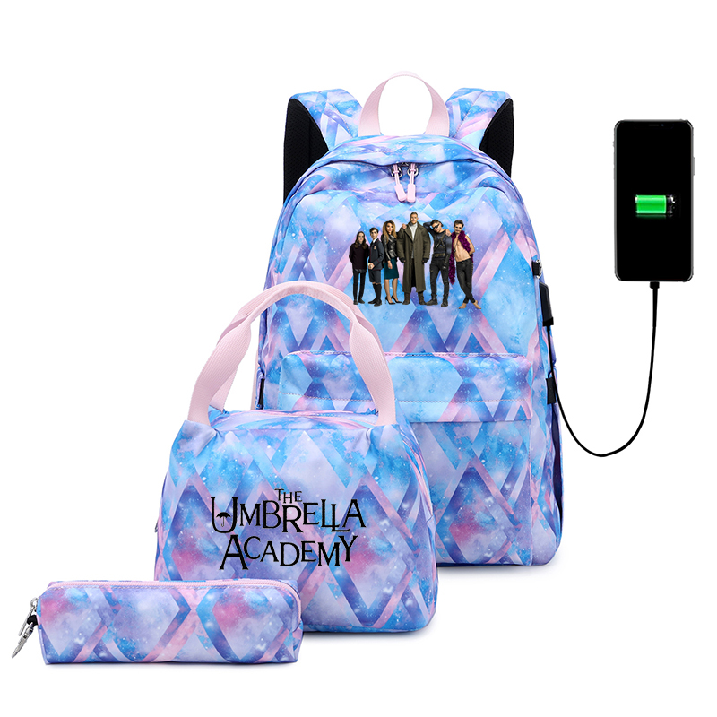 Mochila escolar para adolescentes y hombres, de viaje con carga USB morral, informal, para libros, 3 unids/set por Set: 004