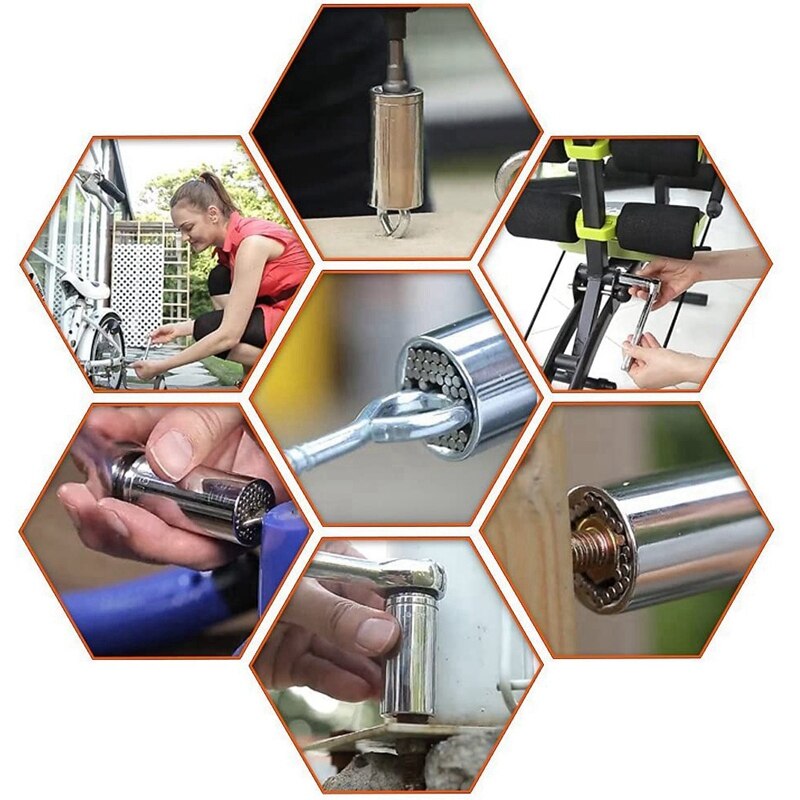 3Pcs Universal Socket (7-19mm) Sockets Tools Multi-Function Wrench Repair Kit with Power Drill Ratchet Wrench