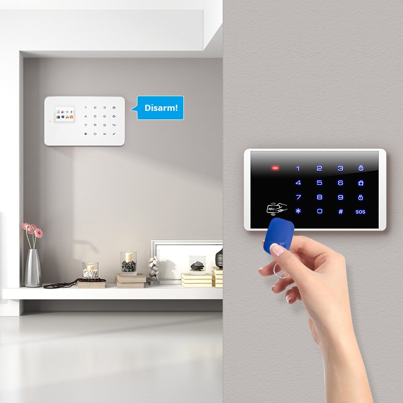 FUERS K16 RFID Card Arm and Disarm Touch Keypad For PSTN GSM Home Security Alarm System 433MHz Wireless Password Keyboard system