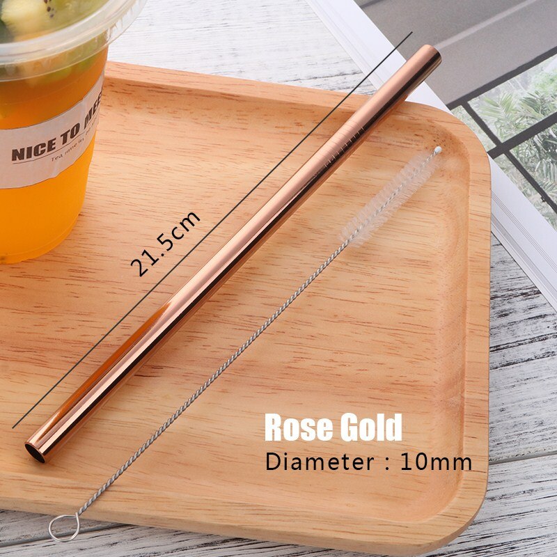 2 stk gjenbrukbare sugerør i rustfritt stål ekstra brede 10mm bøyde eller rette sugerør med rensebørste bubble tea yerba mate: 2 stk rosa gull s