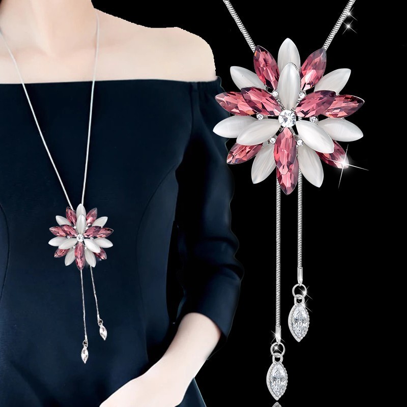 Meyfflin flor largo collares y colgantes para las mujeres Collier de borla de de cristal collar gargantilla femenino suéter Cadena de joyería