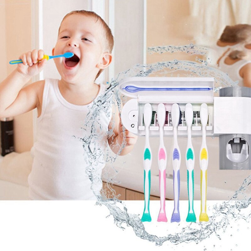 2-in-1 Zahnbürste Sterilisator UV Zahnbürste Halfter Sterilisator Automatische Zahnpasta Spender (Uk-stecker)