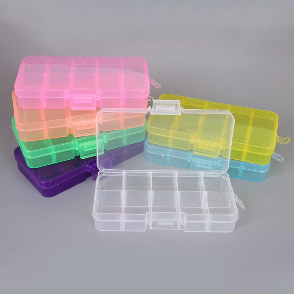 10/15/24 Slots Adjustable Plastic Storage Box Transparent Rectangle Case Organizer Boxes For Small Handmade Packing Jewelry