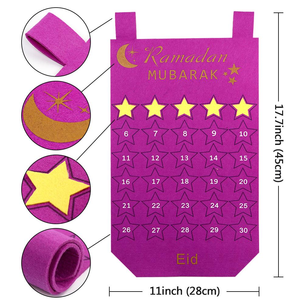 Ourwarm eid mubarak diy filt ramadan-kalender med lomme til børn nedtællingskalender muslimsk balram festindretningsartikler: Lilla kalender