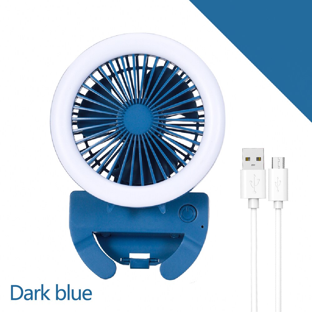 Selfie portátil luz ventilador clipe do telefone móvel usb carga anel noite luz de preenchimento ao vivo lâmpada verão ao ar livre escritório para iphone samsung: Blue