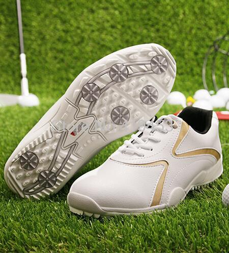 Womens Ademende Lederen Golf Schoenen Dames Outdoor Sport Lace Up Sneakers Anti-Slip Licht Goede Grip Comfortabele Sneakers # b1339: Goud / 4.5