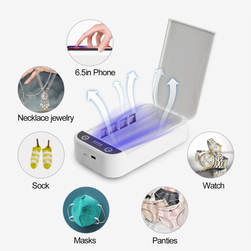 UV Box Mobile Phone Sterilizer telephone Portable Sterlizer UV Light Ultraviolet Sterilization Lamp Sanitizer Mask Watch Cabinet