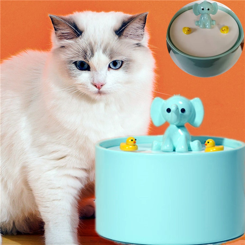 USB Drinker For Cats Ceramic Pet Water Fountain Elephant Dog Drinker Indoor Decorations Cat Water Fountain Pet Waterer Dispenser
