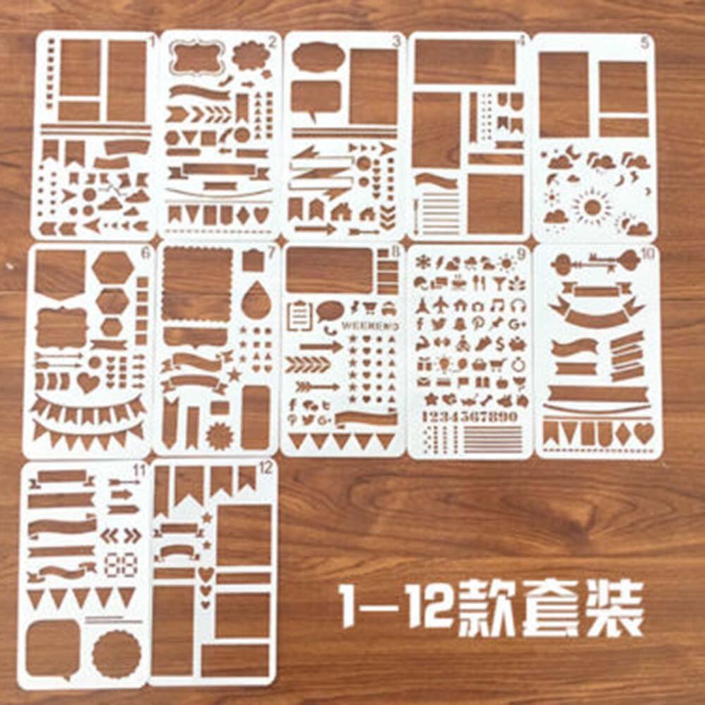 12/20Pcs Bullet Journal Stencil Plastic Planner DIY Drawing Template Diary Craft A6 Lazy Painting Template Ruler PET Template: 12pcs