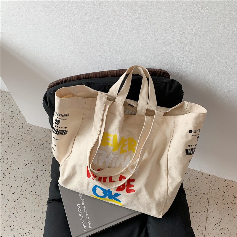 Sac de courses en toile Extra Large pour femmes, fourre-tout d'épicerie en tissu de coton , sacs à bandoulière pour jeunes filles