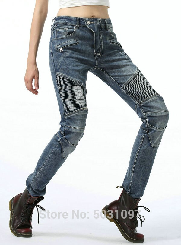 Loong Biker motorcycle riding pants 100% cotton protective leisure jeans female knight casual loose trousers