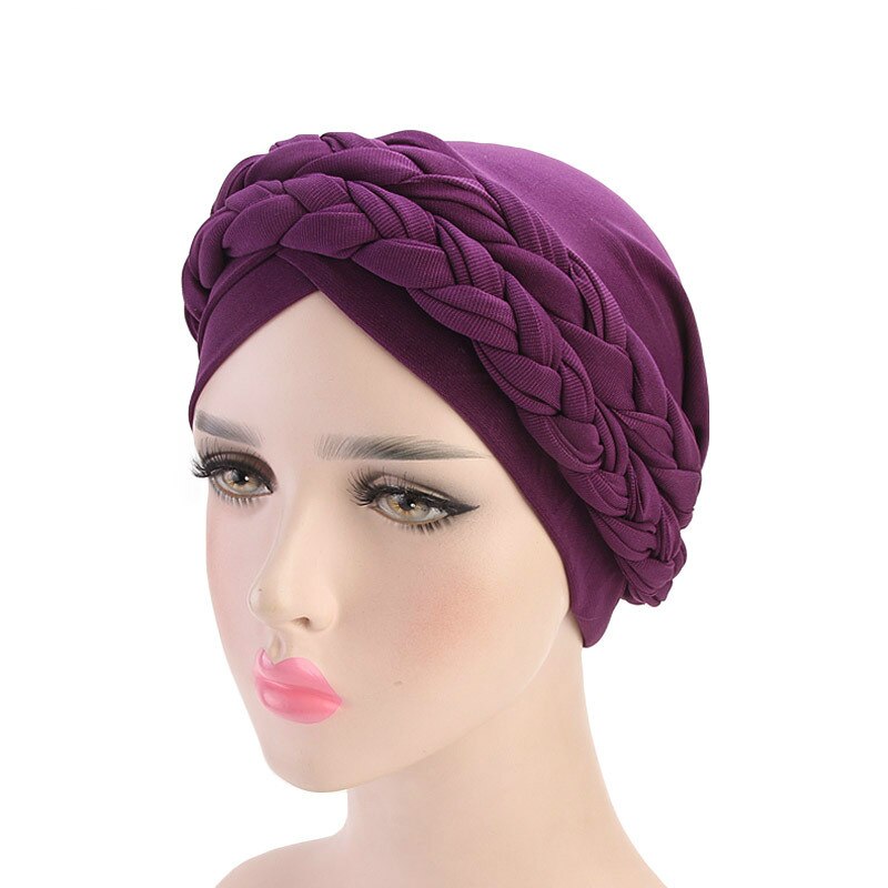 Musulman Double couleur tresses Stretch Turban à volants cheveux chapeaux Beanie Bandanas foulard Turban chapeaux pour les femmes 08: 12