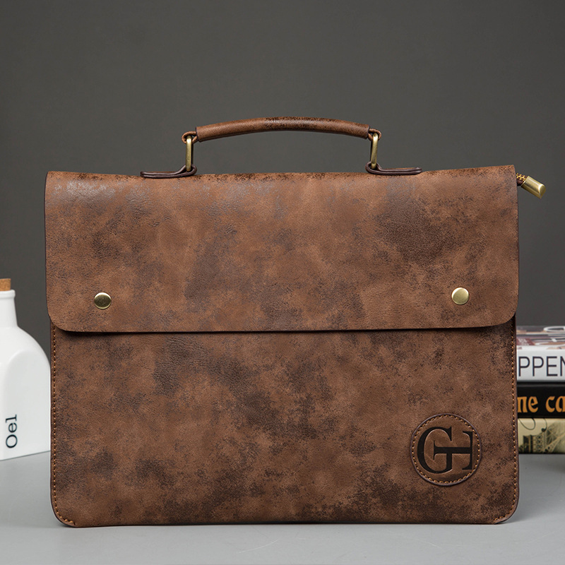 MICKY KEN Briefcase - Vintage PU Leather Laptop Bag - 35x27x4cm - Soft Handle - Business Messenger Bag