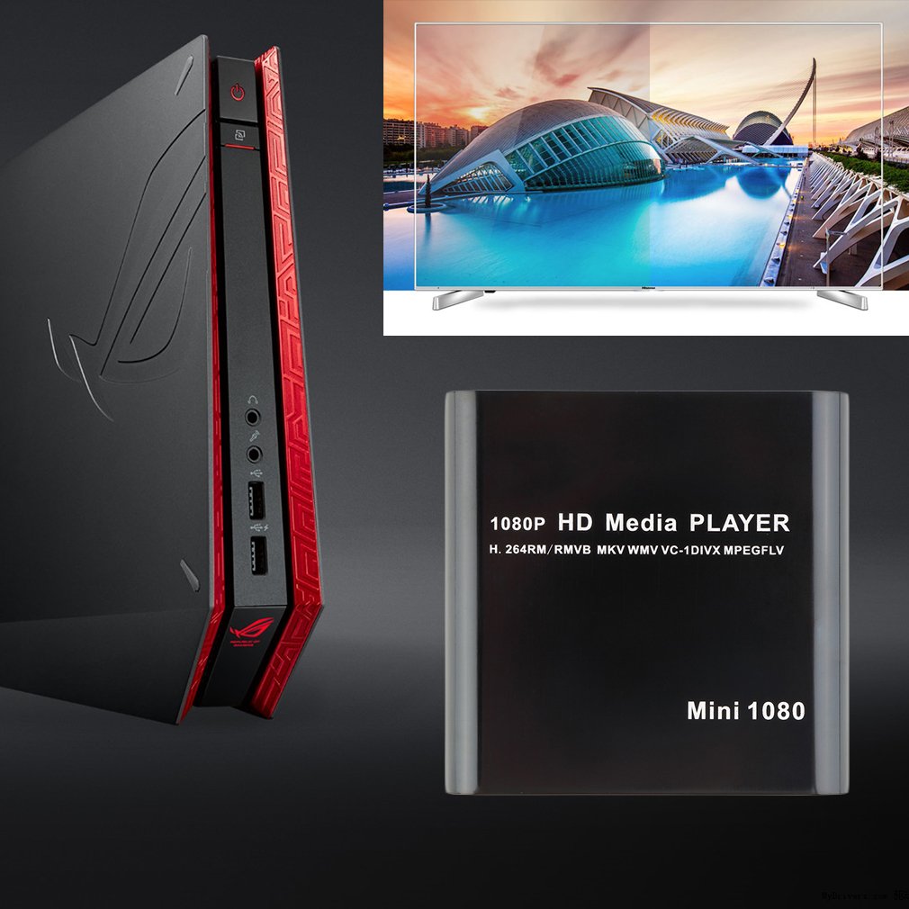 1080P HDD multimédia multifonction RMV MP4 AVI FLV lecteur MKV/H.264/RMVB Full HD avec lecteur de carte USB hôte prise américaine